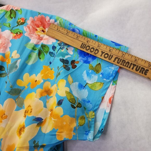 Eshakti Wrap Dress Midi S Dolman Sleeve Blue Floral Print Crepe Lined Tie Waist - Picture 16 of 16